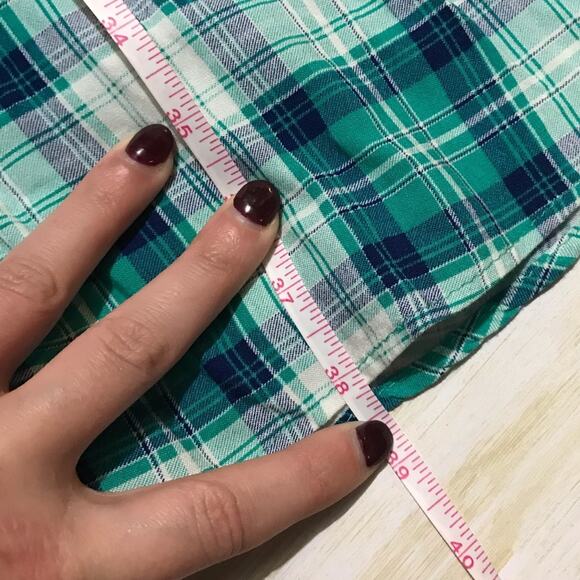 Long Modest Fit Flare Sleeveless Midi Dress Blue Green Plaid Size Medium - Picture 7 of 7